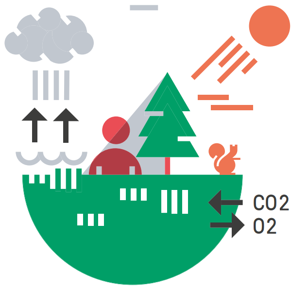 Illustration représentant l'impacte de l'homme sur la nature des sols (infiltration de CO2, rejets d'O2)